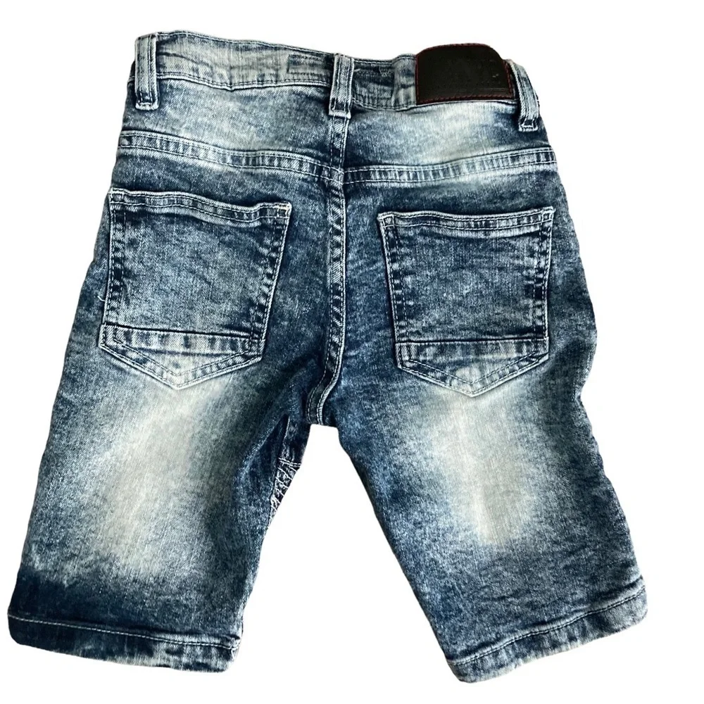 PANYC Distressed Moto Striped Denim Shorts 4